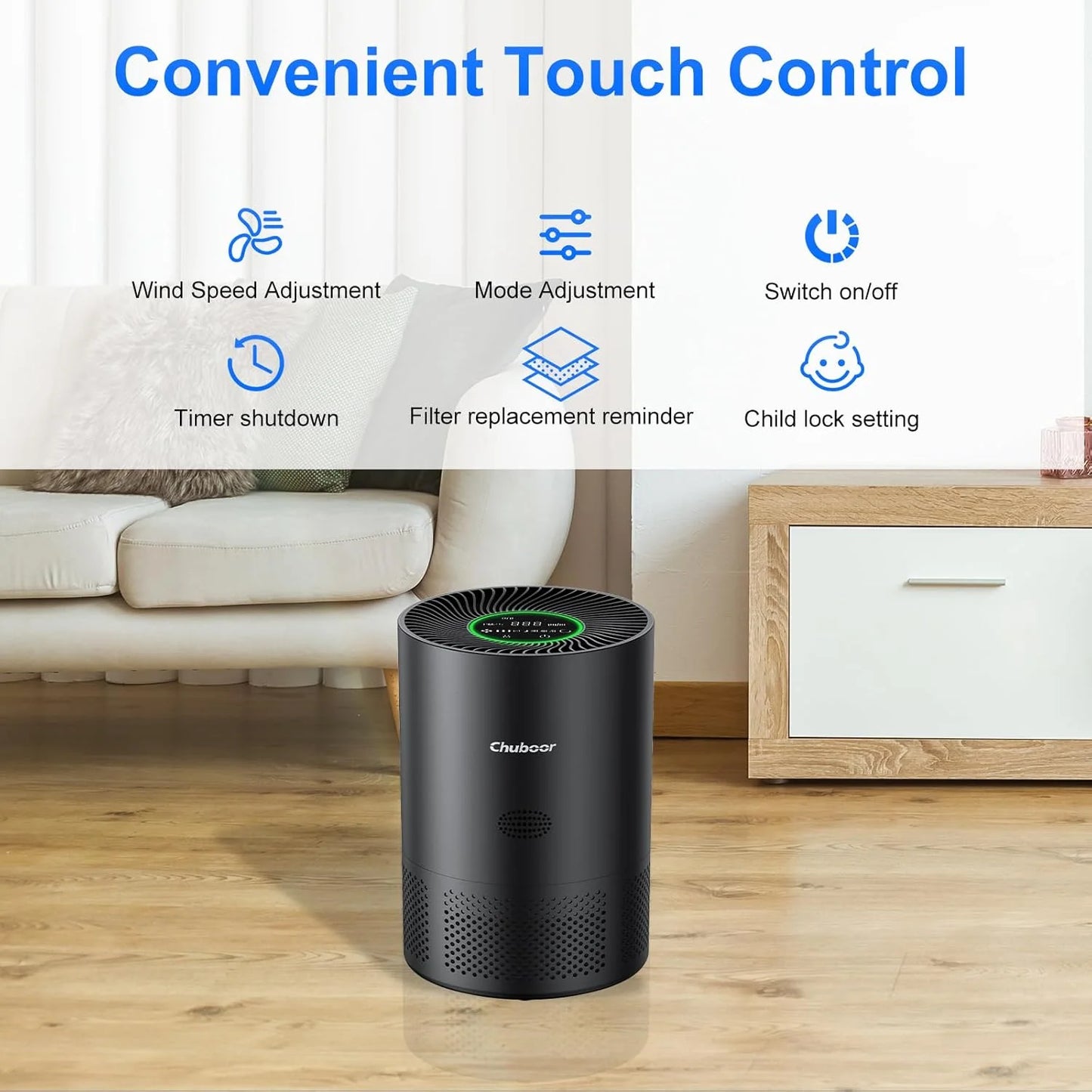 Chuboor H13 True HEPA Air Purifier for Home Bedroom PM25