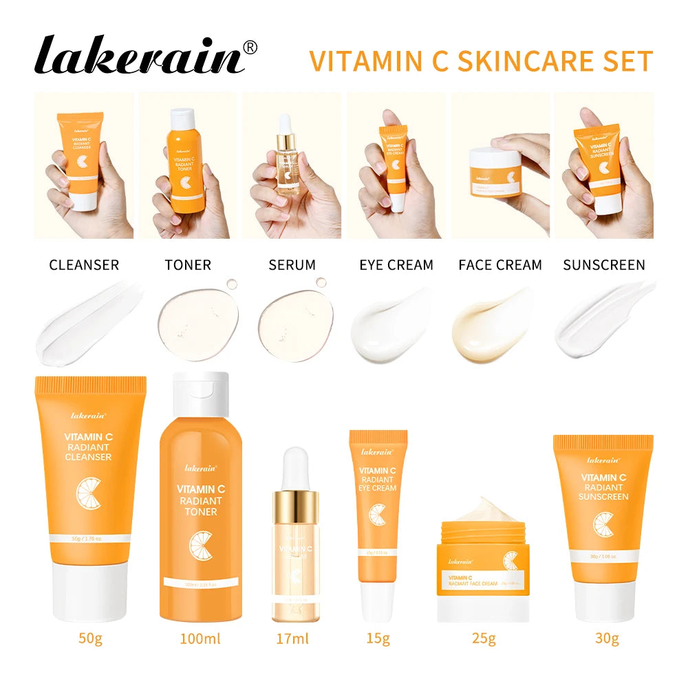 Lakerain Vitamin C Skin Care Set 6pcs Kit for Brightening