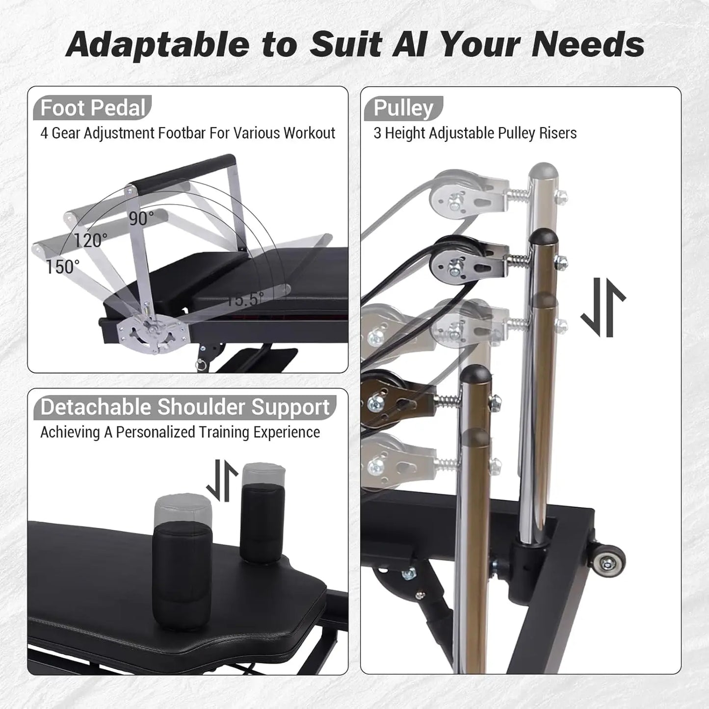 HiMISS Foldable Reformer Pilates Machine With Adjustable Heights And Springs