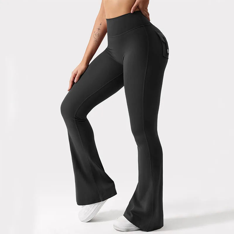 Summer Womens Cargo Pocket Fitness Tights High Waist Yoga Running