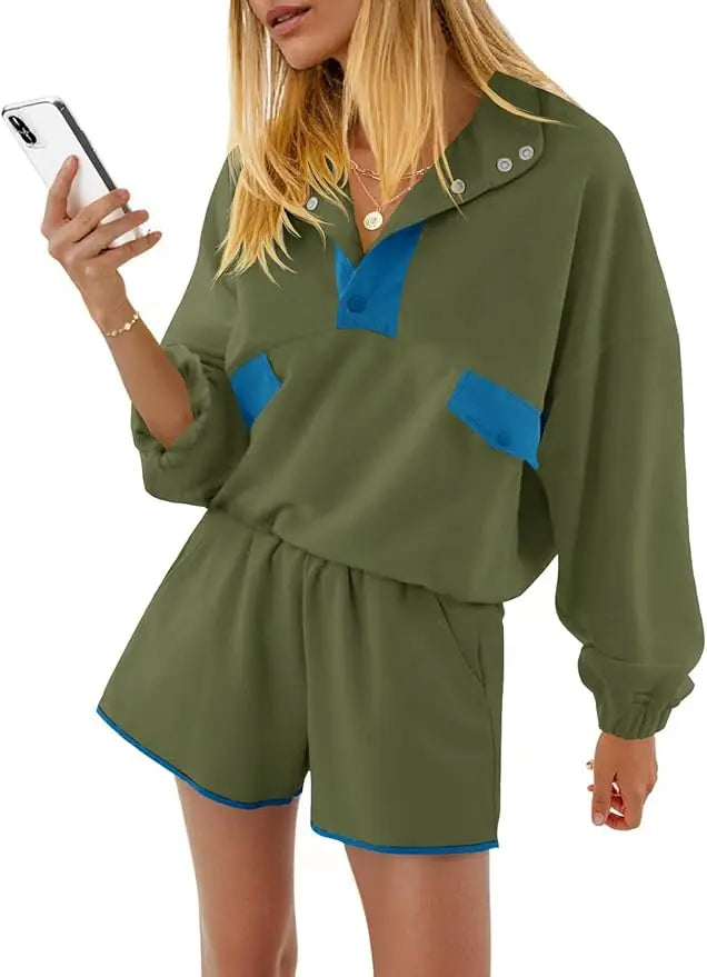 Fisoew Womens Two Piece Color Block Lounge Set Tracksuit