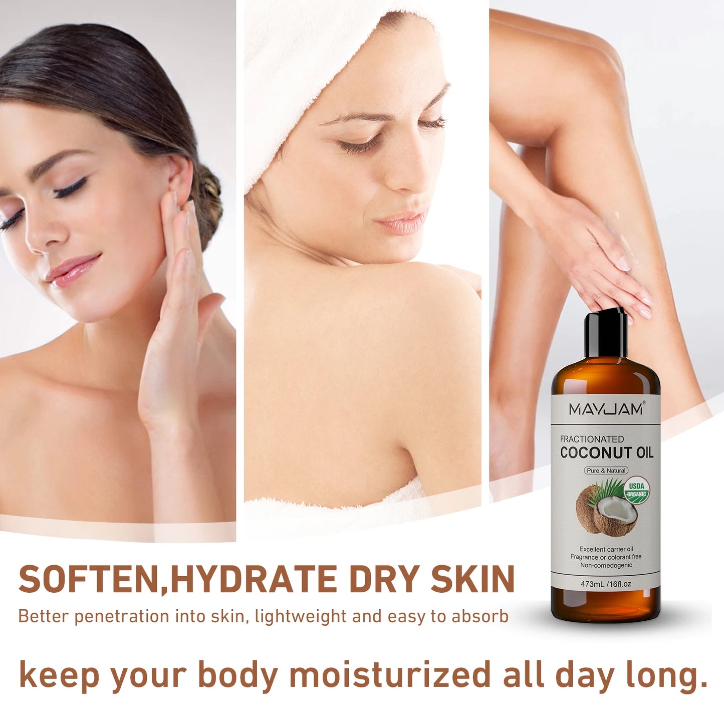 MAYJAM Pure Organic Castor Oil And Fractionated Coconut Oil For Skin And Hair