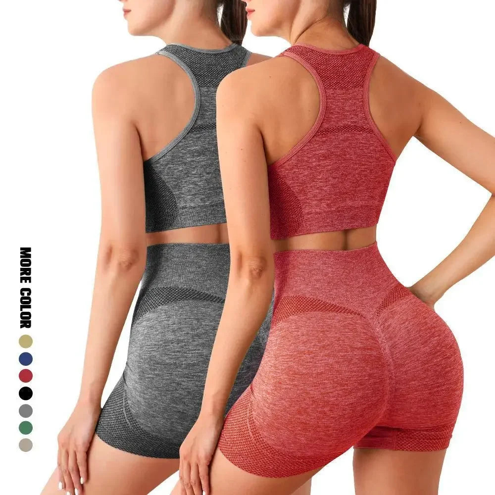Yoga Set Women Sports Bra Shorts Seamless Workout Outfit