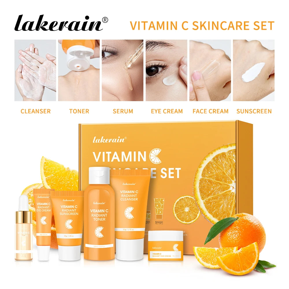 Lakerain Vitamin C Skin Care Set 6pcs Kit for Brightening