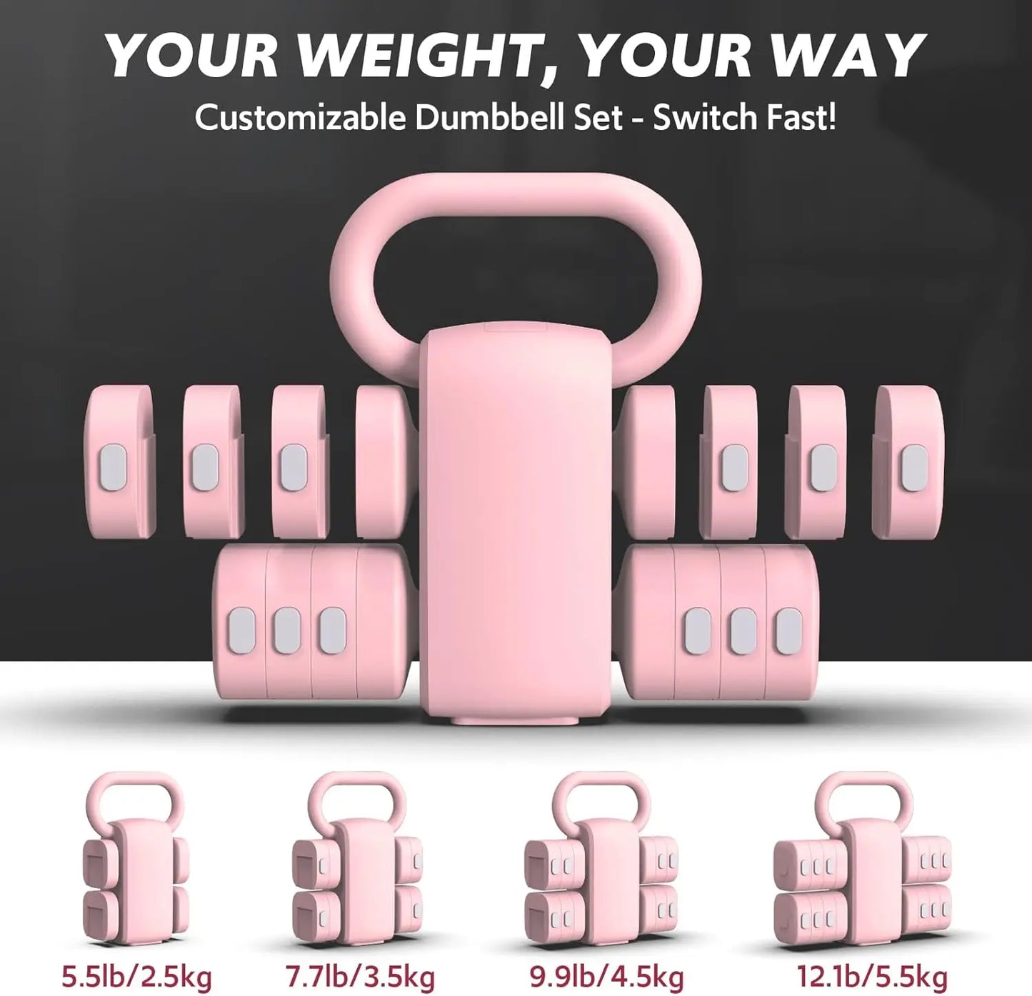 NONE Adjustable Dumbbell Set Four In One 2lb To FiveAndHalfPounds