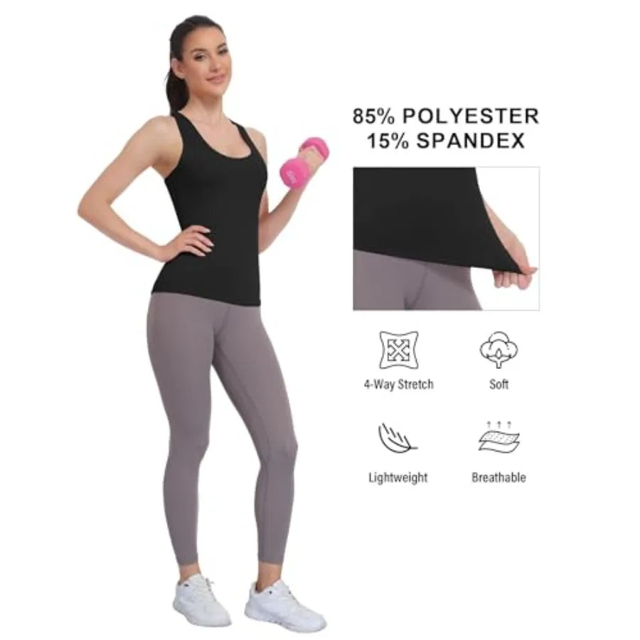 HOPLYNN 4 Pack Women's Racerback Crop Tank Top Athletic Gym Workout Shirt