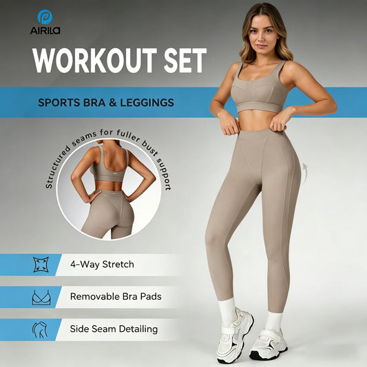 Airila Womens Yoga Set Sports Bra And High Waisted Leggings