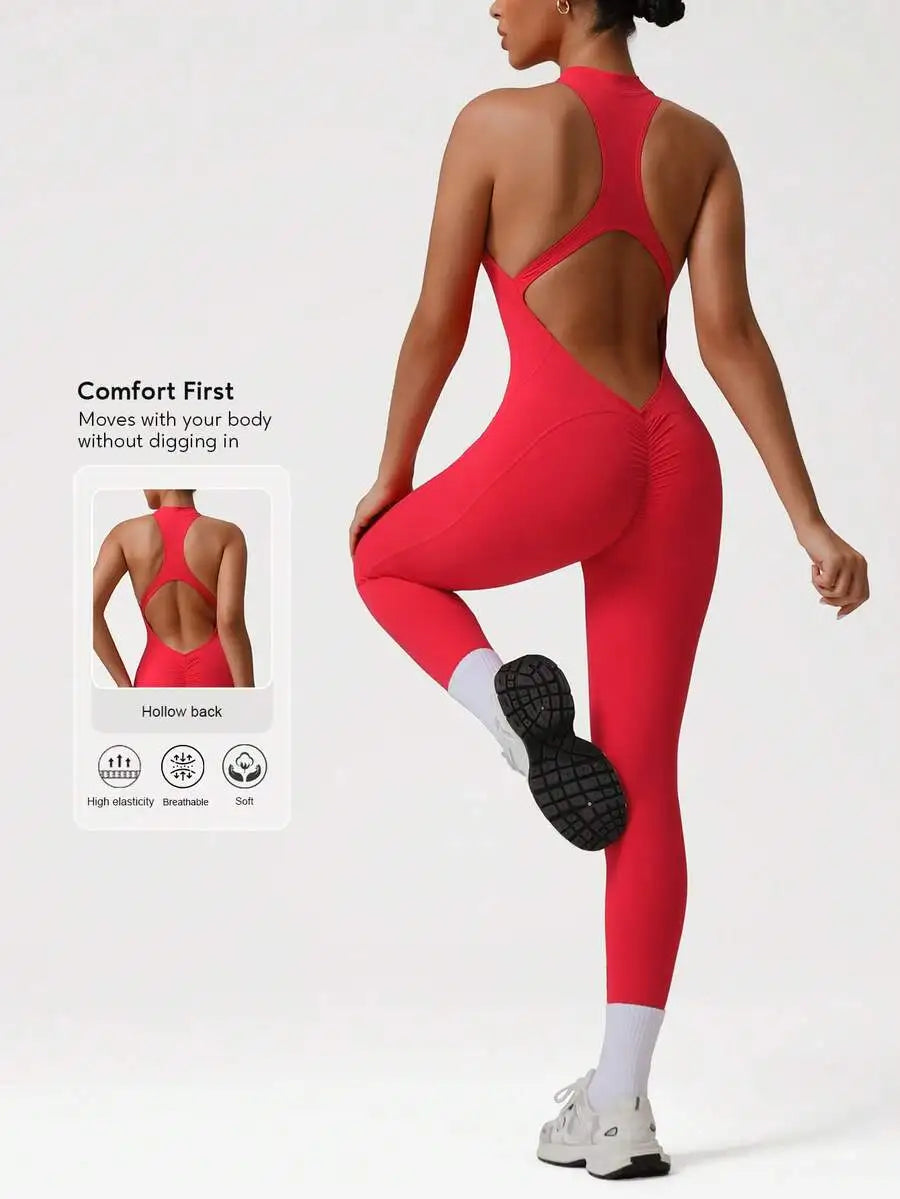 Womens Backless Fitness Jumpsuit Yoga Activewear Bodycon Workout Suit