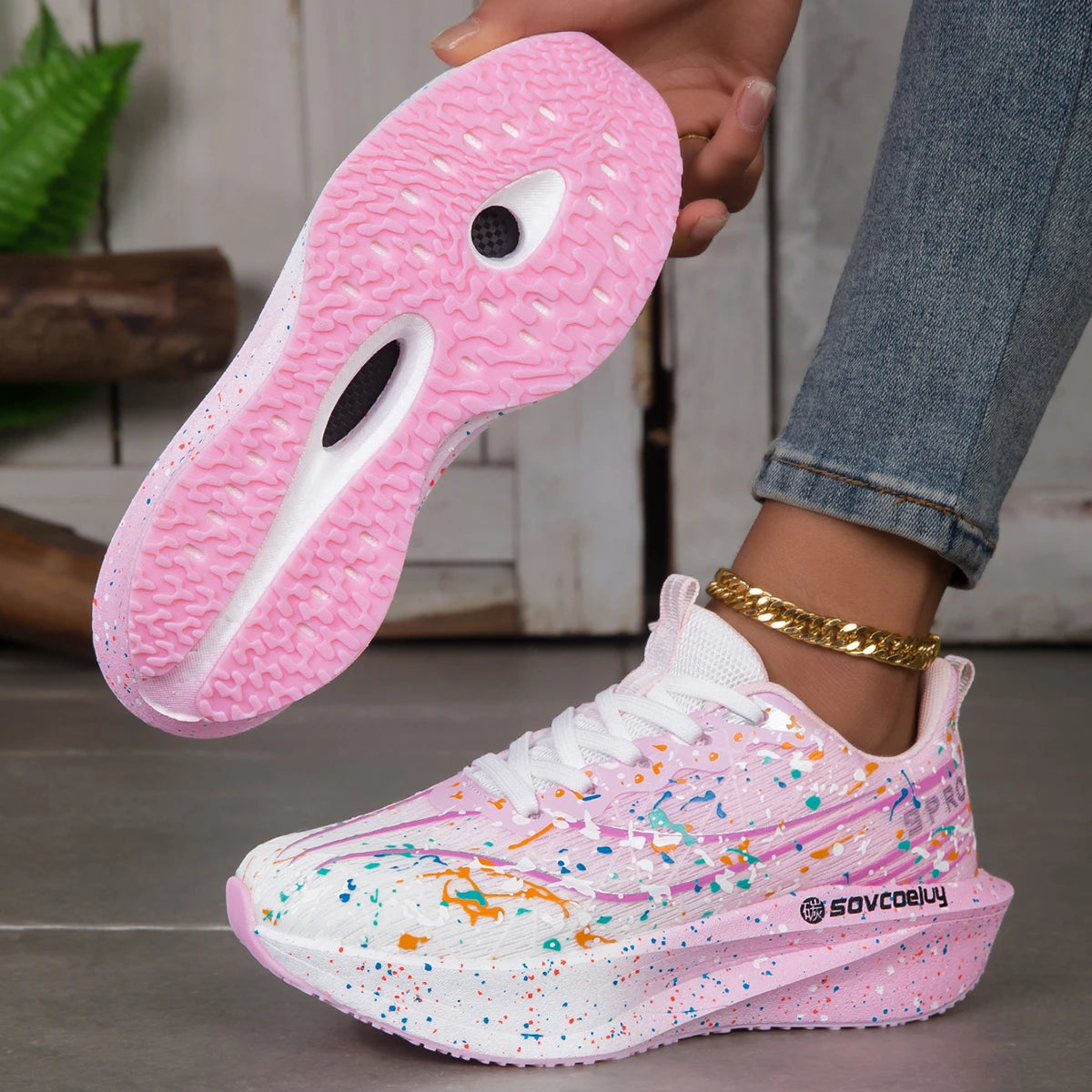 Splatter Paint Gradient Flying Weave Mesh Sneakers