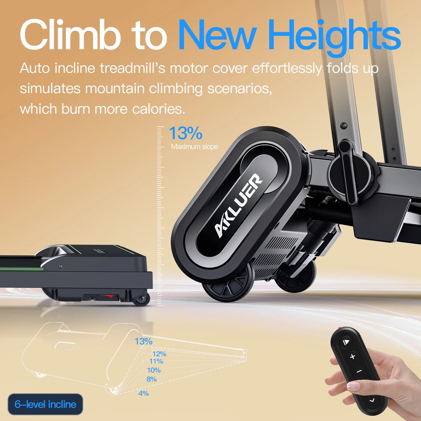 AKLUER Walking Pad Treadmill Auto Incline 6-Level Under Desk 2.5HP
