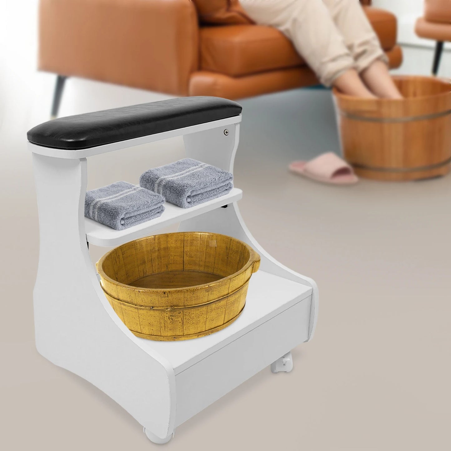 Foot Bath Stool With Wheels Portable Pedicure Foot Rest