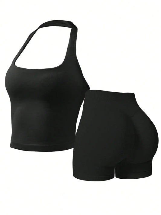 Womens Outdoor Sports Set Tank Top And Shorts Lightweight Breathable