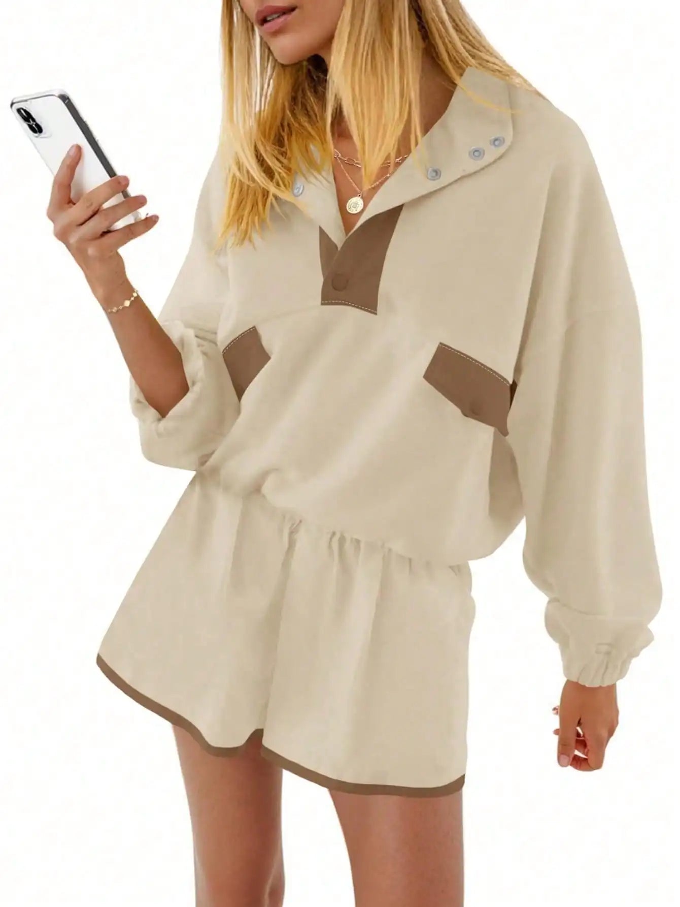 Fisoew Womens Two Piece Color Block Lounge Set Tracksuit