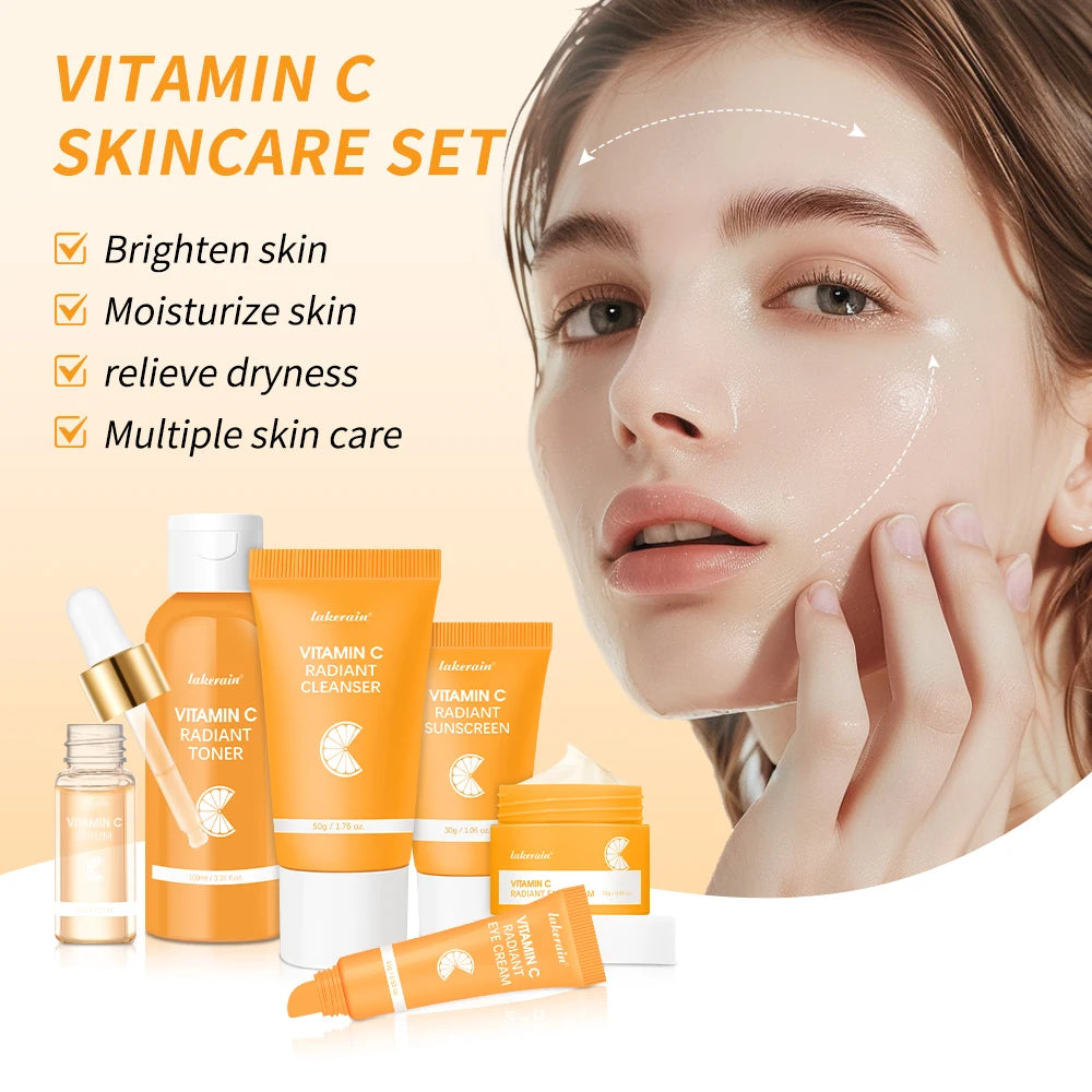 Lakerain Vitamin C Skin Care Set 6pcs Kit for Brightening