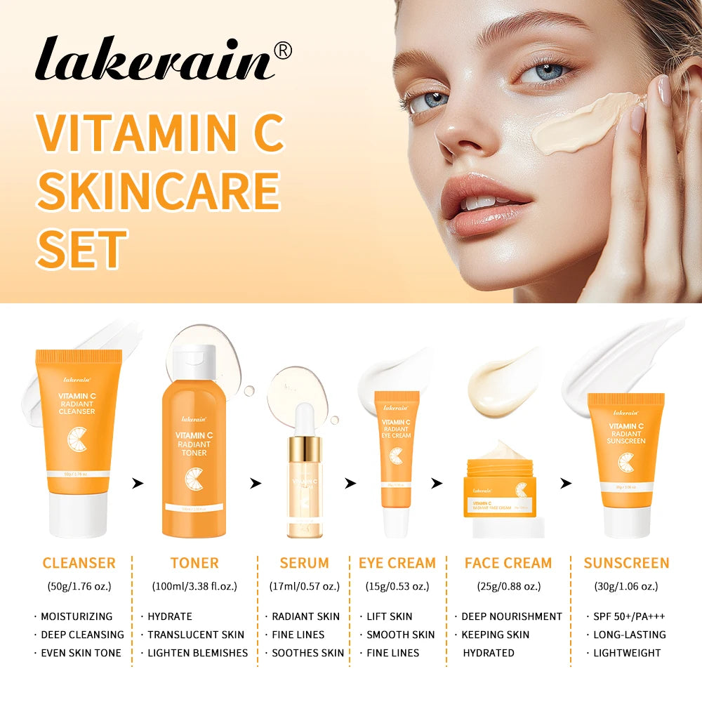 Lakerain Vitamin C Skin Care Set 6pcs Kit for Brightening