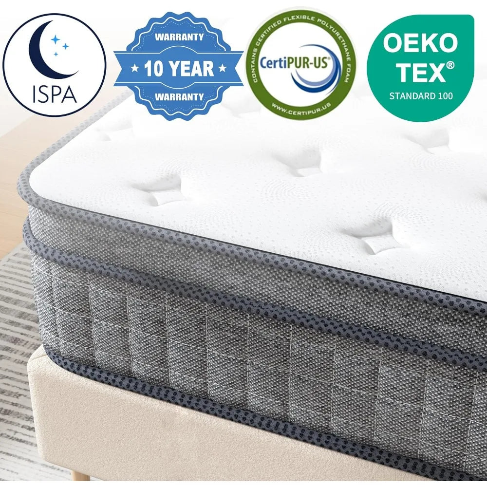 Gel Memory Foam Hybrid Mattress 12 Inch Bed In A Box With Pocket Springs
