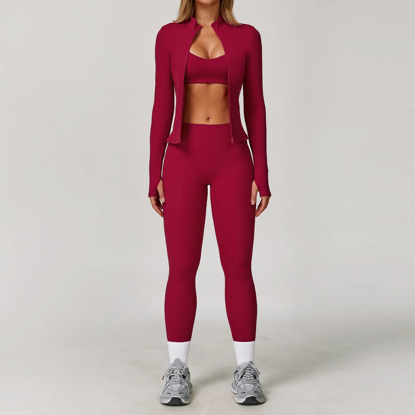 NONECN Women Yoga Bra Jacket High Waist Leggings Shorts Set