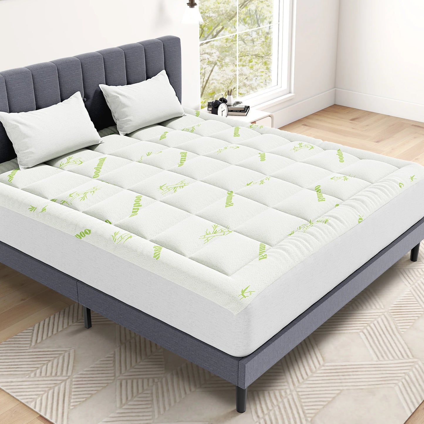 400g Bamboo Viscose Mattress Topper With Stretchable Pockets Memory Gel Foam