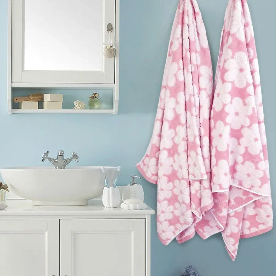 Bath Towels Set Of 2 Super Absorbent Floral Jacquard