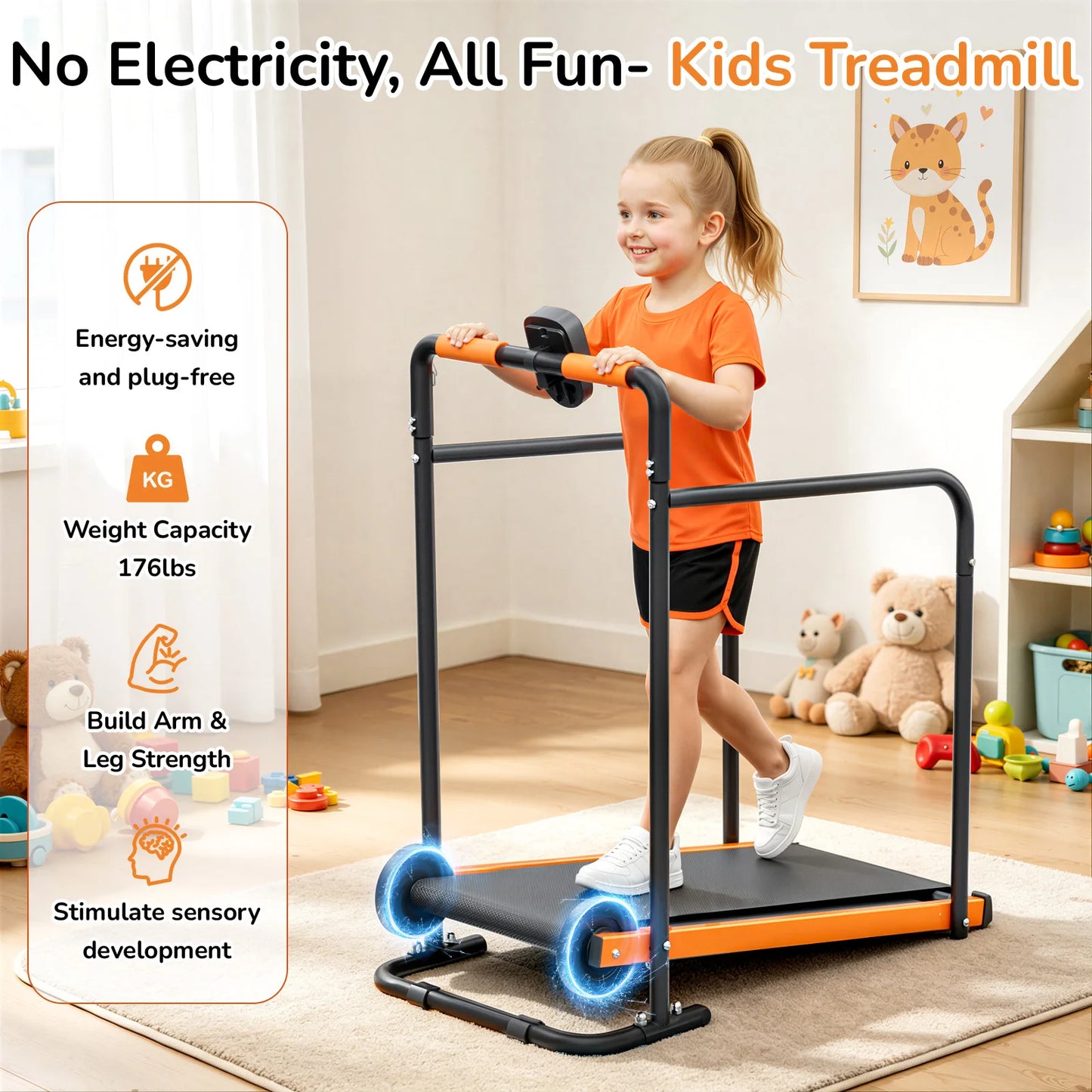 AKLUER Kids Walking Pad Treadmill Non Electric Self Propelled Gym