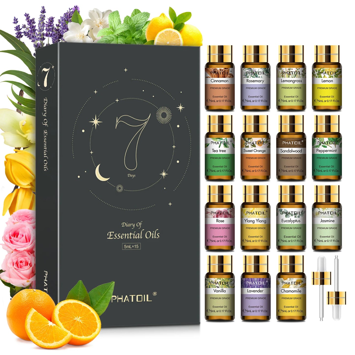 Phatoil 15 Piece Essential Oils Set Lavender Eucalyptus Peppermint