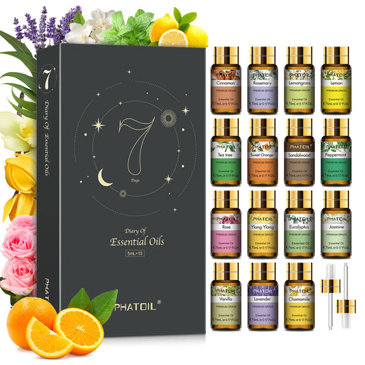 Phatoil 15 Piece Essential Oils Set Lavender Eucalyptus Peppermint
