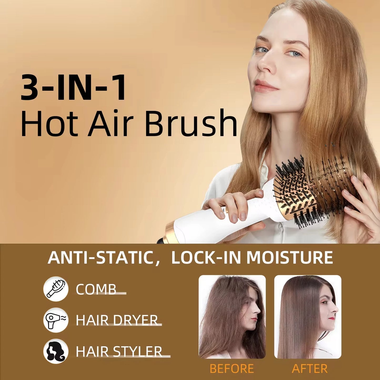 VoluVibe 3-In-1 Hot Air Brush Negative Ion Curl Straight
