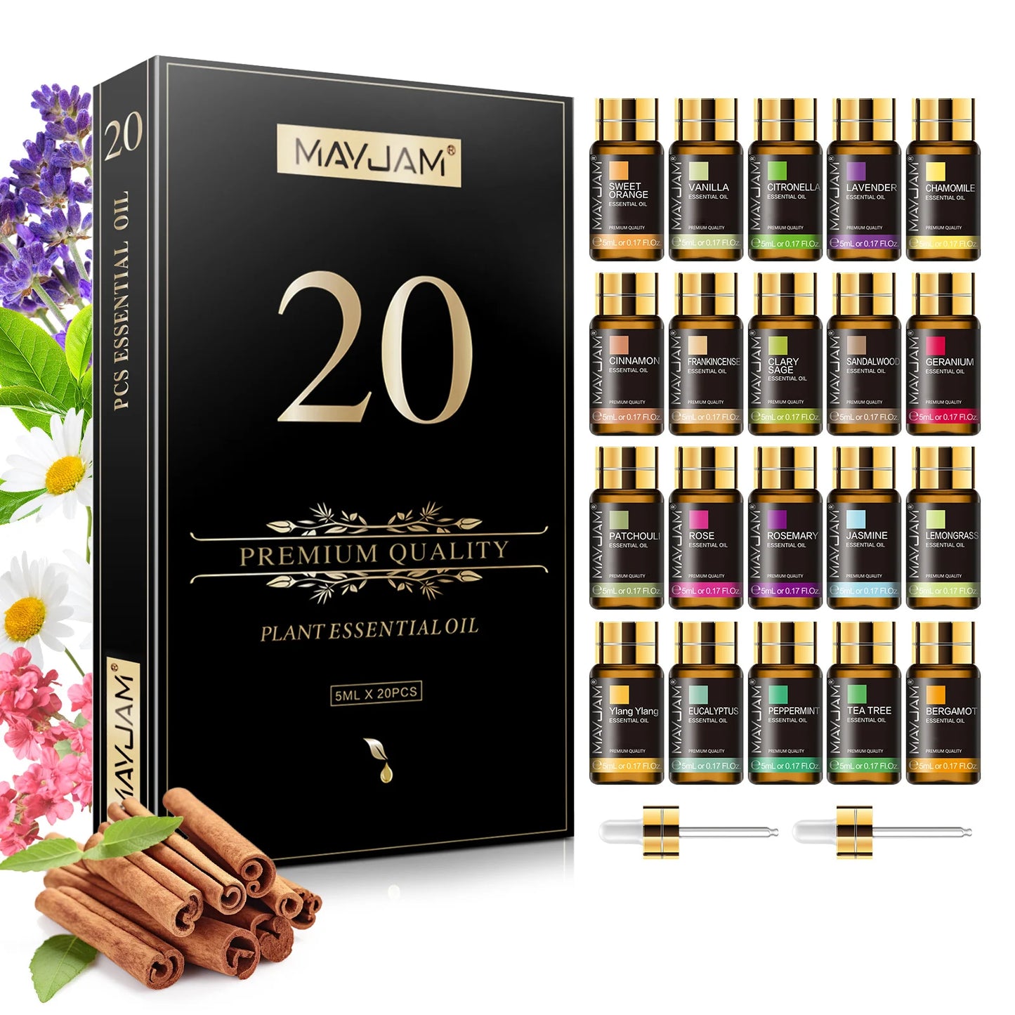 MAYJAM Essential Oils Kit 20pcs Lavender Jasmine Eucalyptus