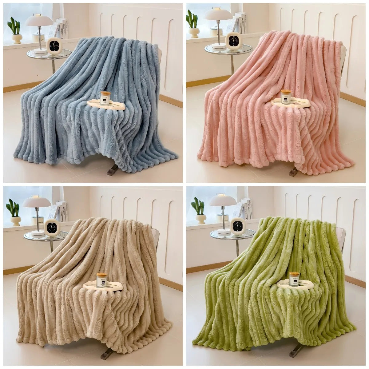 Thickened Wide Striped Coral Fleece Blanket For Bed Nap Pet
